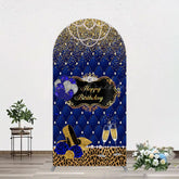 Lofaris Royal Blue Gold Glitter Rose Birthday Arch Backdrop